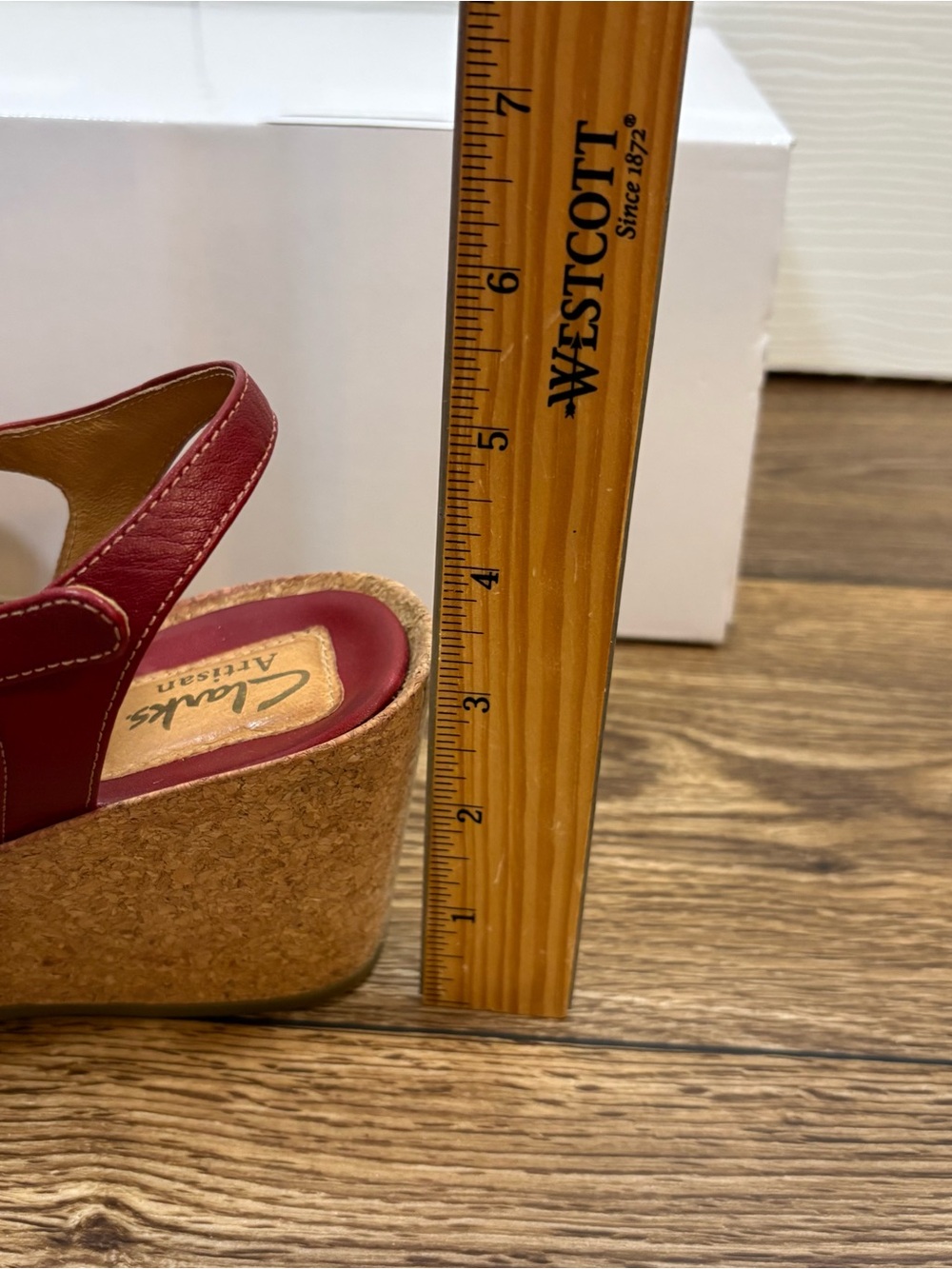 Clarks Artisan Red Leather Cork Wedge Slingback Sandals Buckle 6M - Picture 7 of 10